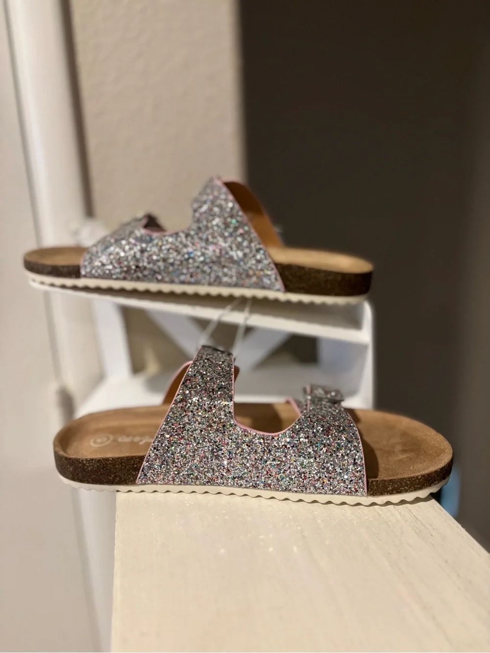 Kids' Drew Footbed Sandals Silver - Cat & Jack - Big Girl Youth Size 5 NEW